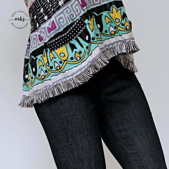 Nanette Lenore Floral Abstract Metallic Accent Fringe Hem V Neck Sleeveless Top - Picture 5 of 12